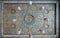 Ornate ceiling with blue and golden floral pattern decorations at Sultan Barquq mosque, Cairo, Egypt