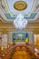 The ornate ceiling in Meeting Room of Mariinskyi Palace, on June 25 in Kyiv, Ukraine