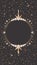 Ornate celestial card template. Festive dark vector astrological background with a copy space. Round shiny golden frame with stars