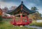 Ornate chinese pavilion in autumn park