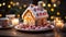 Ornate Christmas Gingerbread House and Treats on a Small Plate by the tree. Generative AI