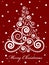 Ornate Christmas tree on red background