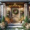 Ornate Country Home Front Pine Entrance Door Decorations Christmas Holiday Celebrating Season Wreath AI Generate