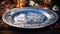 Ornate crockery on old fashioned table, a celebration of cultures generated by AI