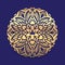 Ornate, decorative, lace, gold frame, mandala on blue dark background with crown. It can be used for decorating of invitations, g