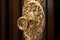 ornate door handle, with detailed filigree and swirls, on bedroom or closet door