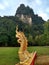 Ornate dragon sculpture in buddhist temple of Khao sok