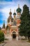 The ornate exterior of Saint Nicholas Russian Orthodox Cathedral in Nice, France