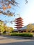 Ornate five-storey pagoda at Sensoji Temple in Tokyo, Japan.