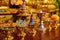 Ornate gold cups in Tibetan Mongolian Buddhist shrine