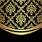 Ornate golden damask Background with golden Border on black.