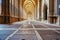 Ornate gothic cloister arcade arches of the Catholic Cathedral, Pamplona