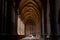 Ornate gothic cloister arcade arches of the Catholic Cathedral, Pamplona