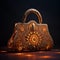 An ornate handbag cast in gold, infrared photography,hand holding Golden clutch bag