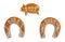 Ornate horseshoes and cute piggy for 2022 happy New year isolated on a white background