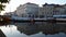 Ornate iconic gondolas parked in the canal in the early evening, Aveiro, Portugal