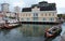 Ornate iconic gondolas parked in the canal in the early evening, Aveiro, Portugal