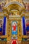 Ornate interior and colorful stained glass of Jesus Christ in Saint Isaac`s Russian Orthodox Cathedral in Saint Petersburg, Russi