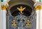 Ornate iron gate of Winter Palace Hermitage in Saint Petersburg, Russia with Russian coat of arms of imperial double headed eagle