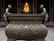Ornate Iron Pot Liu Bei Statue