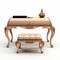 Ornate Leather Desk With Beige Ottoman - Detailed 3d Render