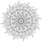Ornate mandala with leaves of various shapes and sizes and patterns, autumn meditative coloring page