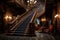Ornate Marble stairs blue carpet historic hotel. Generate Ai