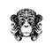 Ornate Monkey Icon, Monkey Portrait Isolated, Chinese Horoscope Minimal Symbol on White Background