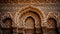 Ornate Moorish arches adorn the ancient Indian minaret entrance generated by AI