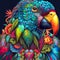 Ornate parrot, close-up portrait, digital illustration