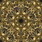 Ornate seamless pattern of golden mandala on black background.