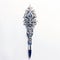 Ornate Silver And Blue Engraved Ballpoint Pen With Hyperrealistic Fantasy Design