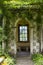 The ornate tiled decor and planting at the entrance to the gallery at the end of the world famous pergola in West Dean estate