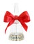 Ornate transparent crystal handbell with a red satin bow