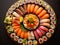 Ornate, vibrant, and varied sushi platter at a wedding party. Tasty sushi and sashimi.