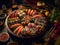 Ornate, vibrant, and varied sushi platter at a wedding party. Tasty sushi and sashimi.