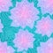 Ornate violet flowers on lacy blue background