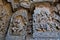 Ornate wall panel reliefs depicting dancing Ganesha on the left and Goddess Kali on the right, Hoysaleshwara temple, Halebidu, Kar