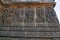 Ornate wall panel reliefs depicting, from left, a Goddess, Lord Brahma, Mahesh, Shiva, lord Vishnu and Shiva-Parvati, Hoysaleshwar