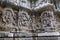 Ornate wall panel reliefs depicting from left Shiva-Parvati, dancing Sarswati, and Mahishsuramardini on the extere right, Kedaresh