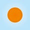 Ornated sun symbol in orange over soft blue background