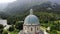 OROPA, BIELLA, ITALY - JULY 7, 2018: aero View of beautiful Shrine of Oropa, Facade with dome of the Oropa sanctuary