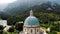 OROPA, BIELLA, ITALY - JULY 7, 2018: aero View of beautiful Shrine of Oropa, Facade with dome of the Oropa sanctuary