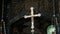 OROPA, BIELLA, ITALY - JULY 7, 2018: close up, golden cross with crucifixion of Christ on the altar in the catholic