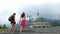 OROPA, BIELLA, ITALY - JULY 7, 2018: two women walk upstairs to Shrine of Oropa, Sanctuary, Sacro monte della beata