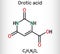 Orotic acid molecule. It is a pyrimidinedione and a carboxylic acid.  Skeletal chemical formula