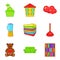 Orphan house icons set, cartoon style