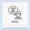 Orphan thin line icon: sad child with speech bubble `Need mom`. Modern vector illustration of adoption.