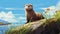 Orphanage Game Art: Otter On Water With Realistic Blue Skies