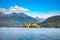 Orta Lake landscape. Orta San Giulio village and island Isola S.